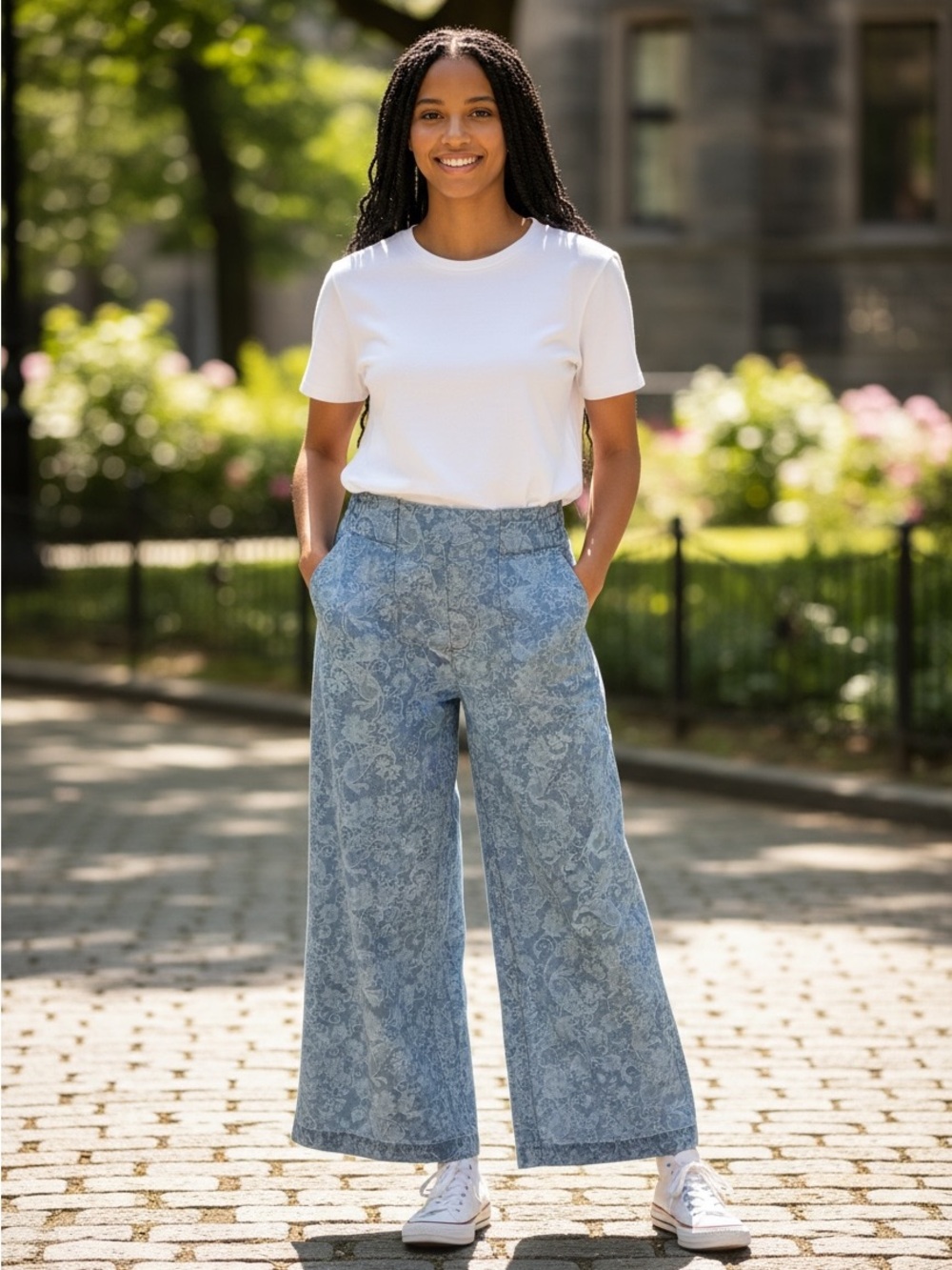 Lg Paisley Print Wide Leg Denim Pants from Bellanblue